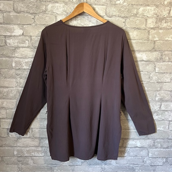 **FLAWED** Eileen Fisher 100% Silk Blouse Purple 'ish Gray Pullover Long Sleeve - Picture 2 of 9
